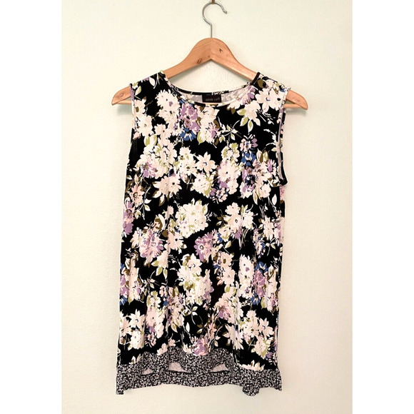 J. Jill Womens Tunic Small Black White Floral Sleeveless Wearever Collection - Picture 1 of 7